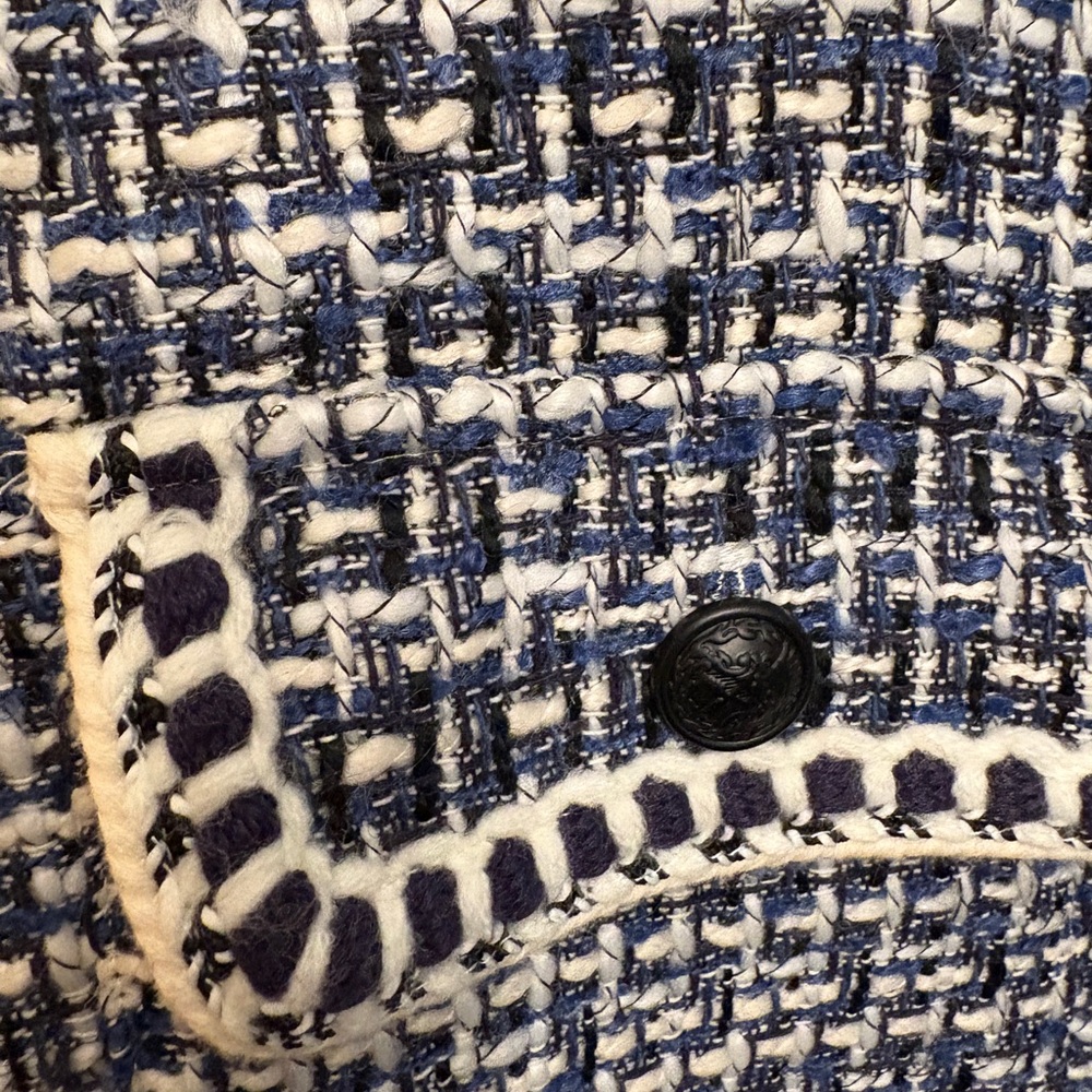 New CHRISTIAN LACROIX Navy White Tweed Blazer Jacket size L - Picture 2 of 8